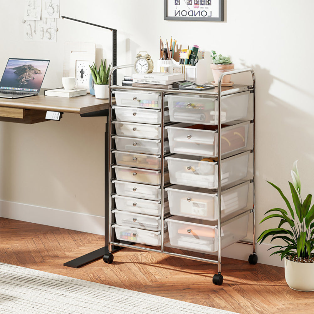 15-Drawer Rolling Storage Cart with Chrome Metal Frame