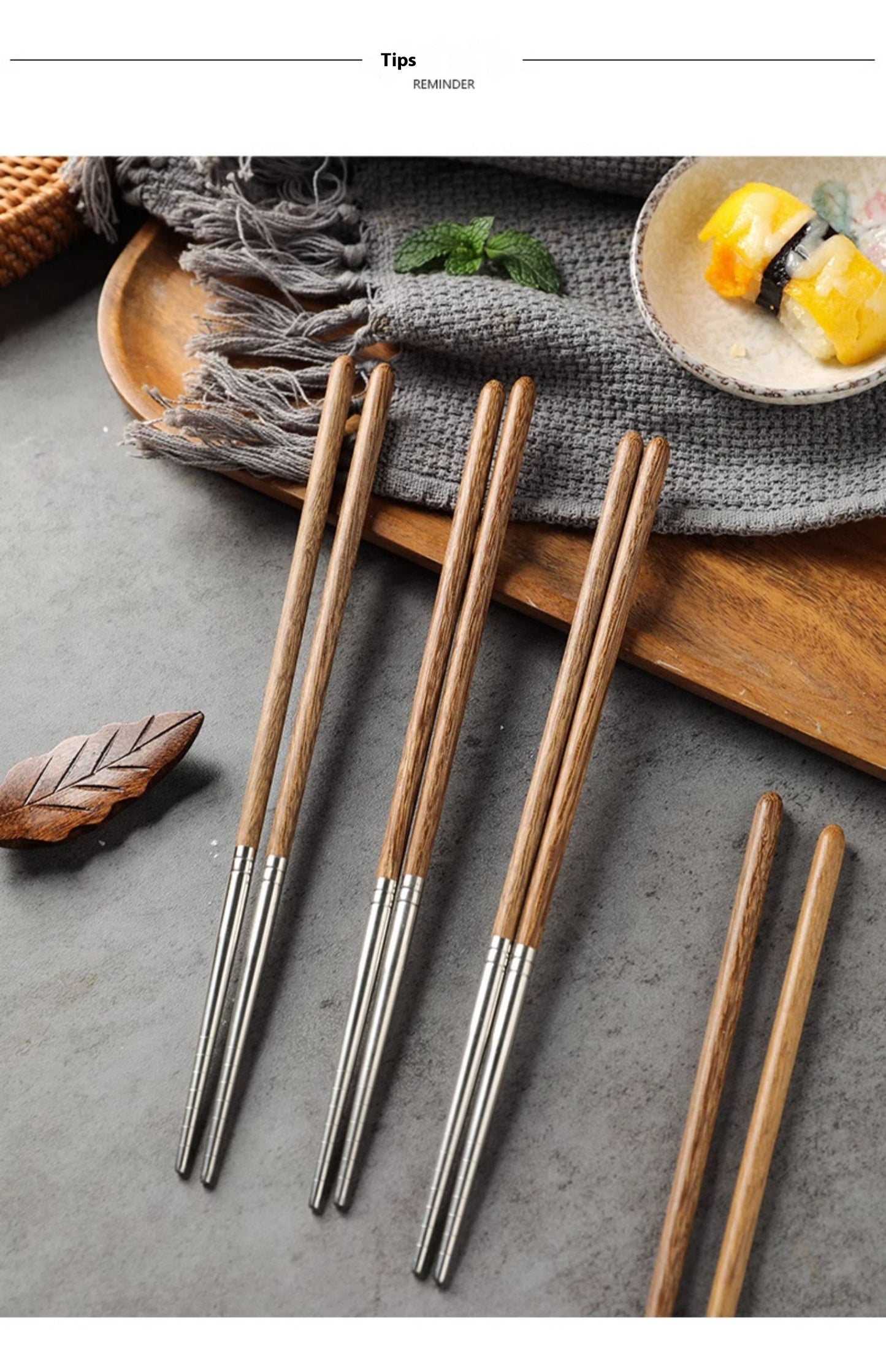 Wooden Chicken Wings Chopsticks Set - Stainless Steel Reusable Dinnerware