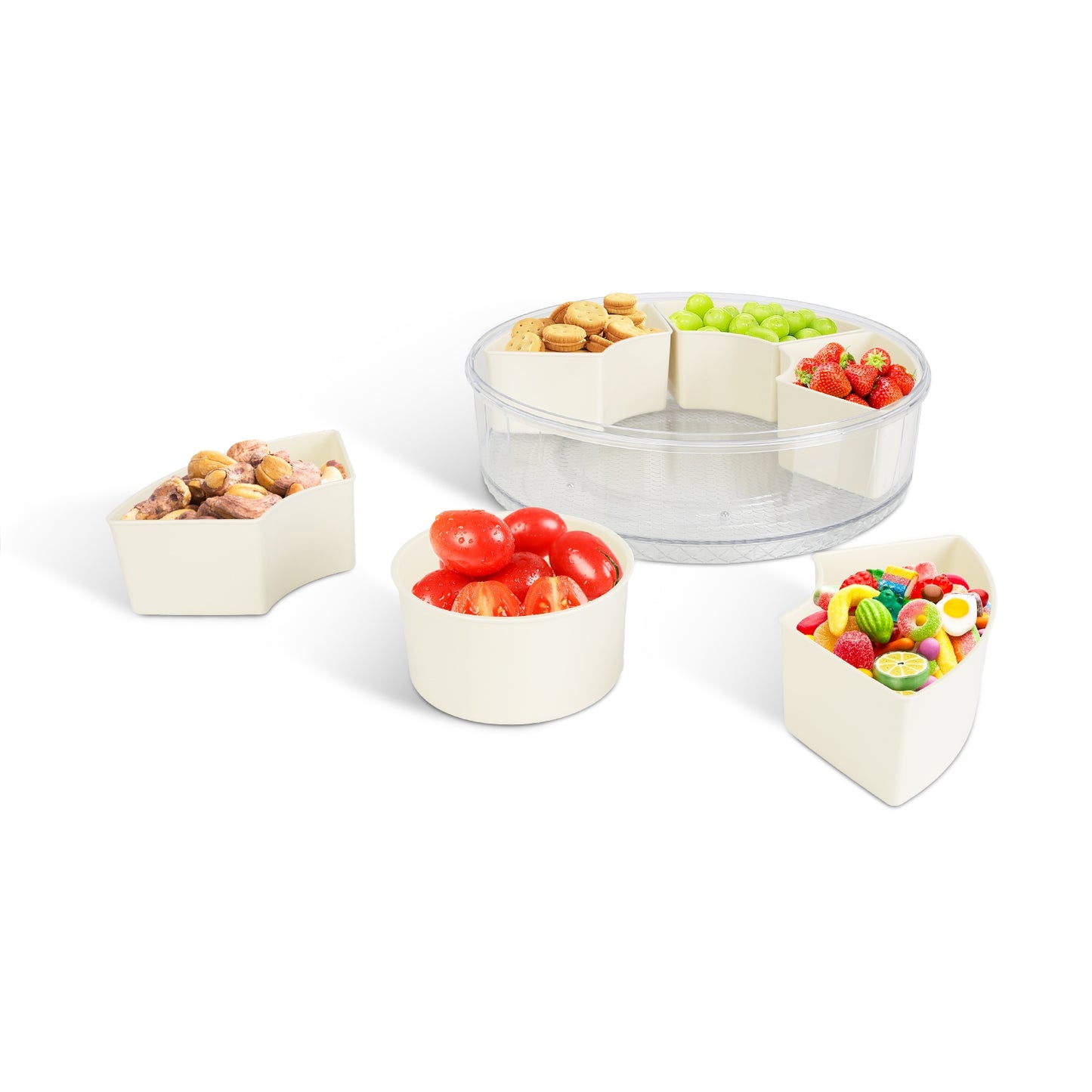 Divided Serving Tray with Lid & Handle - 360° Rotatable Snack Box