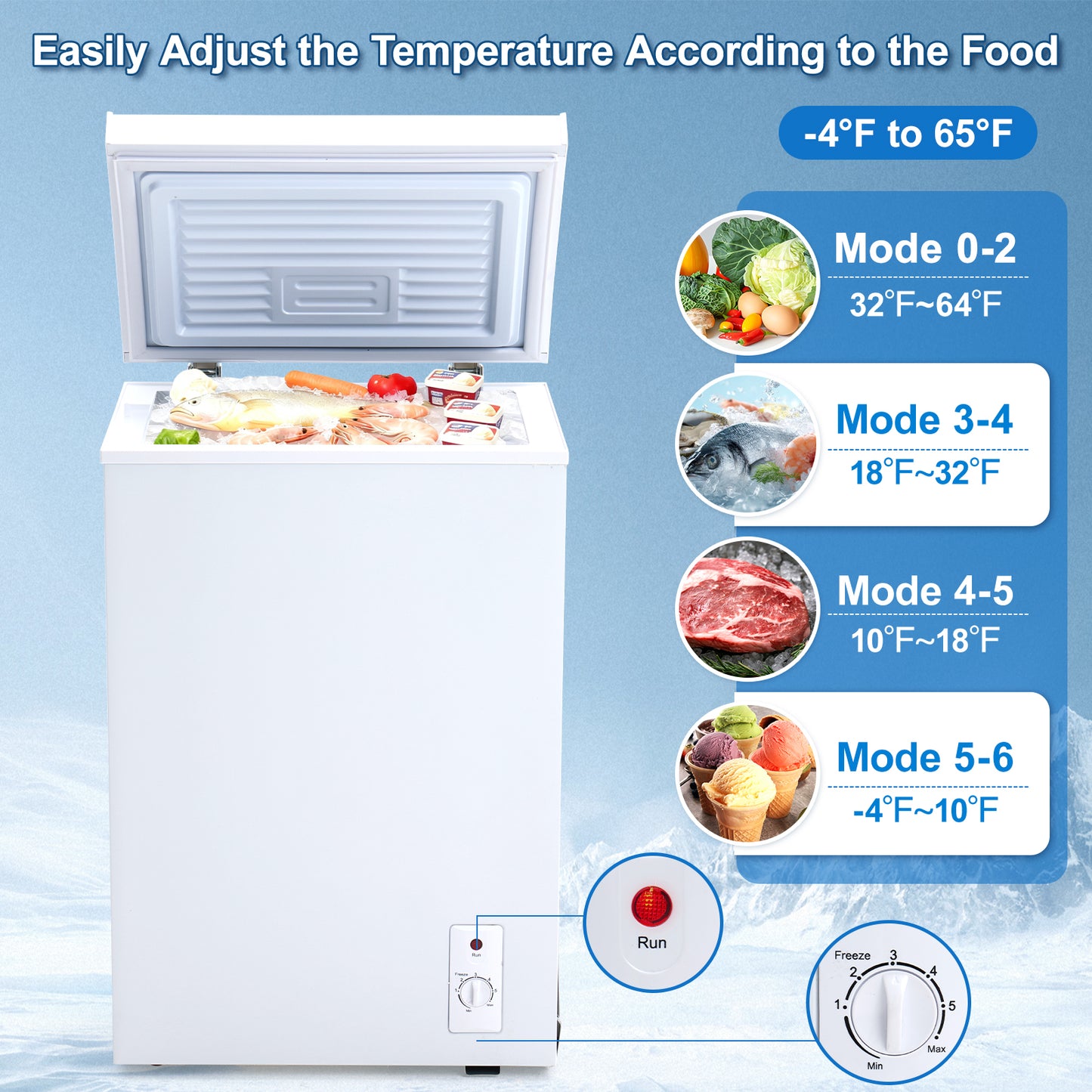 3.5 Cu.Ft Small Chest Freezer Compact Deep With 7-Level Temperature
