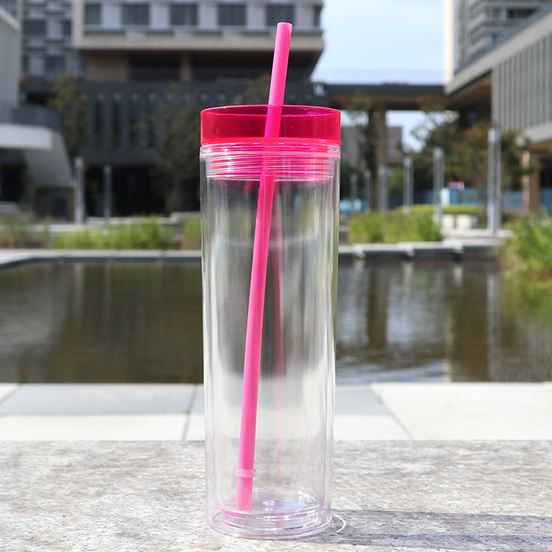Large Capacity Double-Layer Drinkware Cup with Straw - Multiple Colors & 710ml