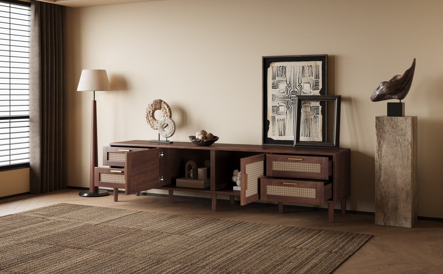 78 Inch TV Stand for 85 Inch TVs - Modern Media Console with 4 Drawers
