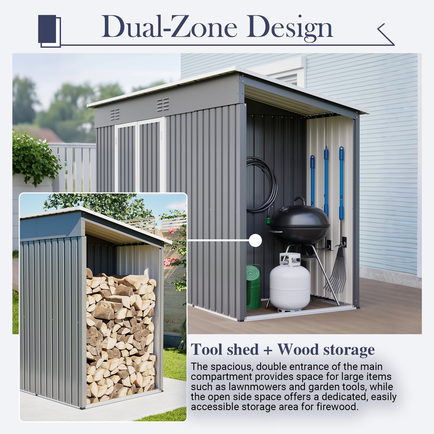10' x 4' Outdoor Metal Storage Shed with Lockable Door - Gray