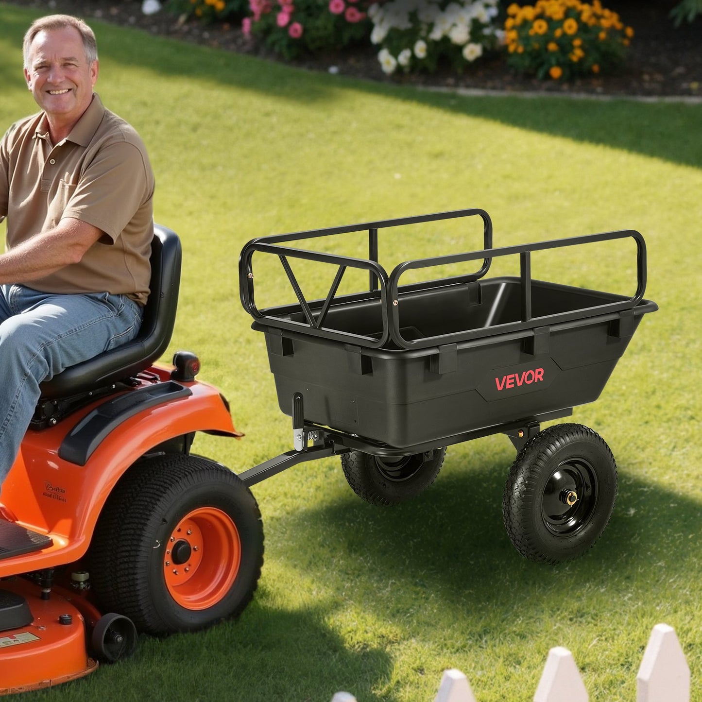 500 Lb Capacity Tow-Behind Garden Trailer Cart with 10 Cu Ft Load - Black