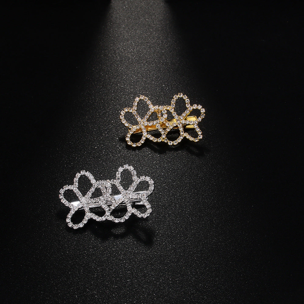 Flower Rhinestone Hair Barrette Clip for Women