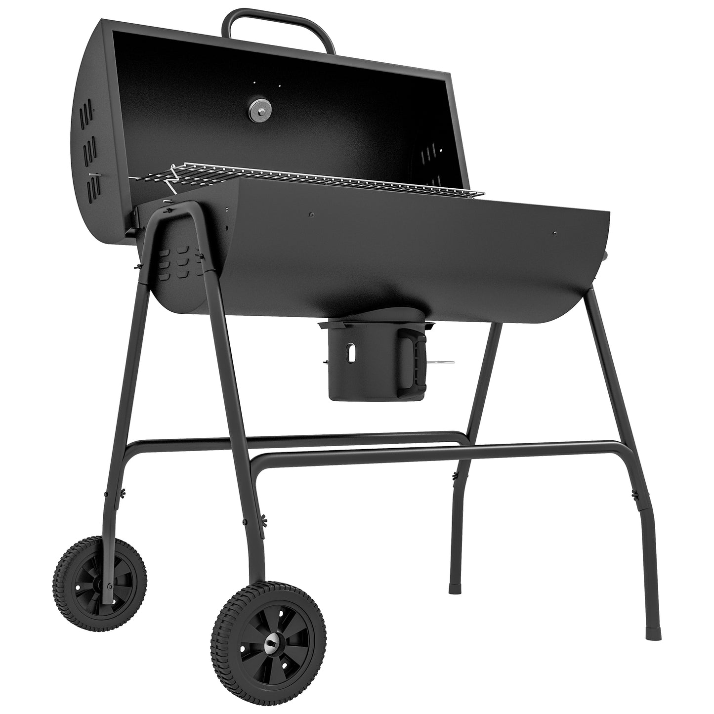 Charcoal Barrel BBQ Grill with Ash Catcher & Wheels - Black