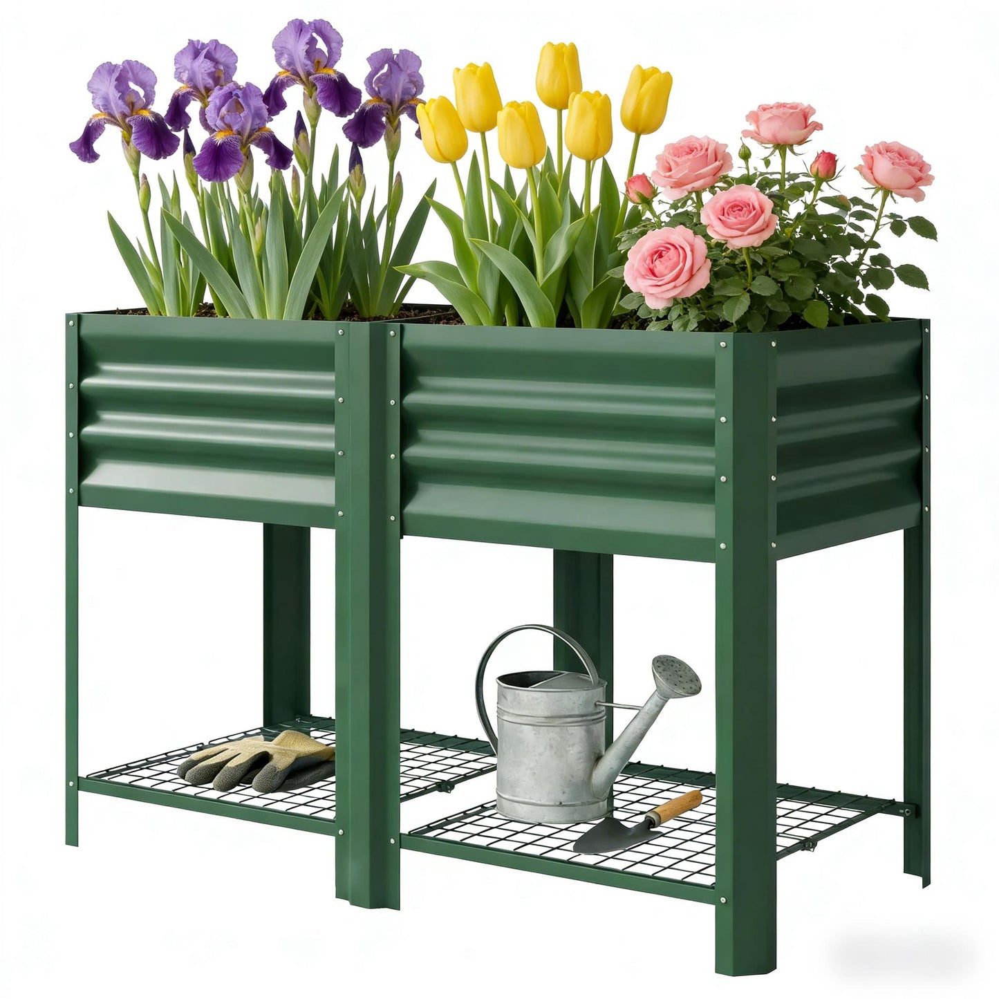 Elevated Planter Box - Outdoor Raised Garden Bed in Green