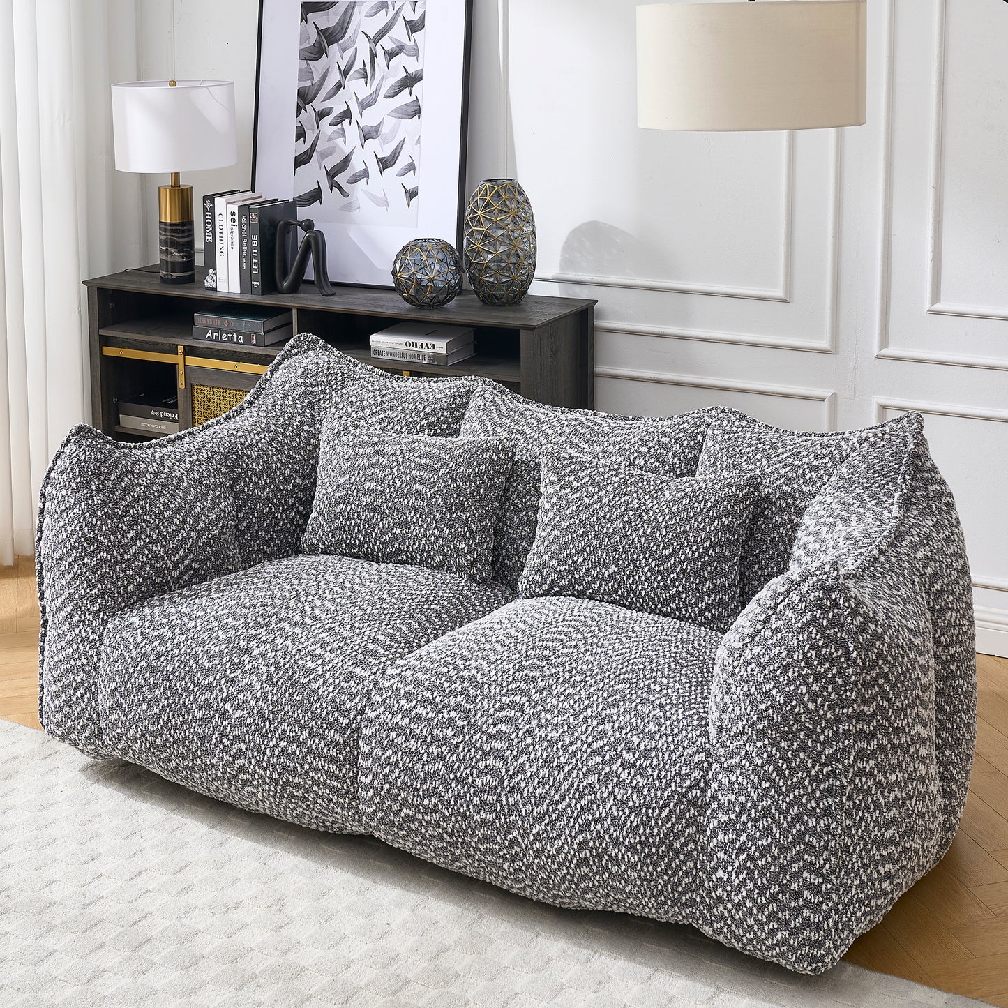 Soft Grey Beanbag Chair with Foam Core - Comfortable Recliner for 2