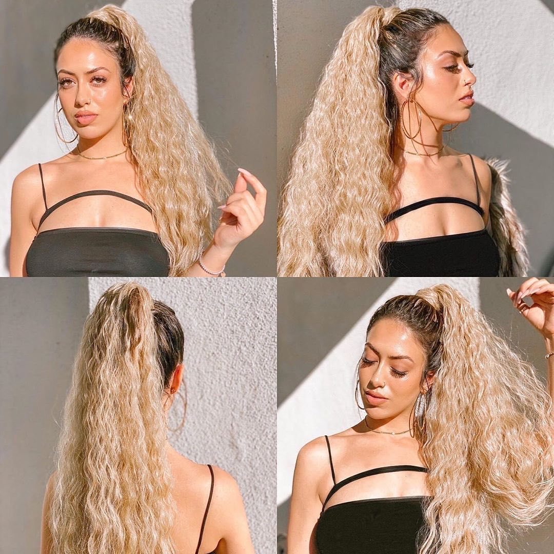 Water Wave Ponytail Wig with Velcro Band High Temperature Synthetic Hair