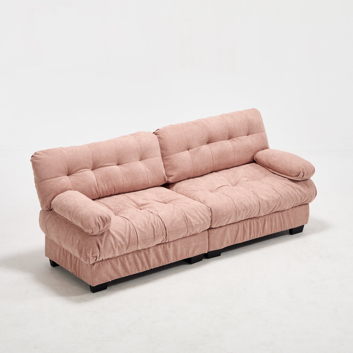 Modular Sectional Sofa - Pink Flannelette Couch with Pillows
