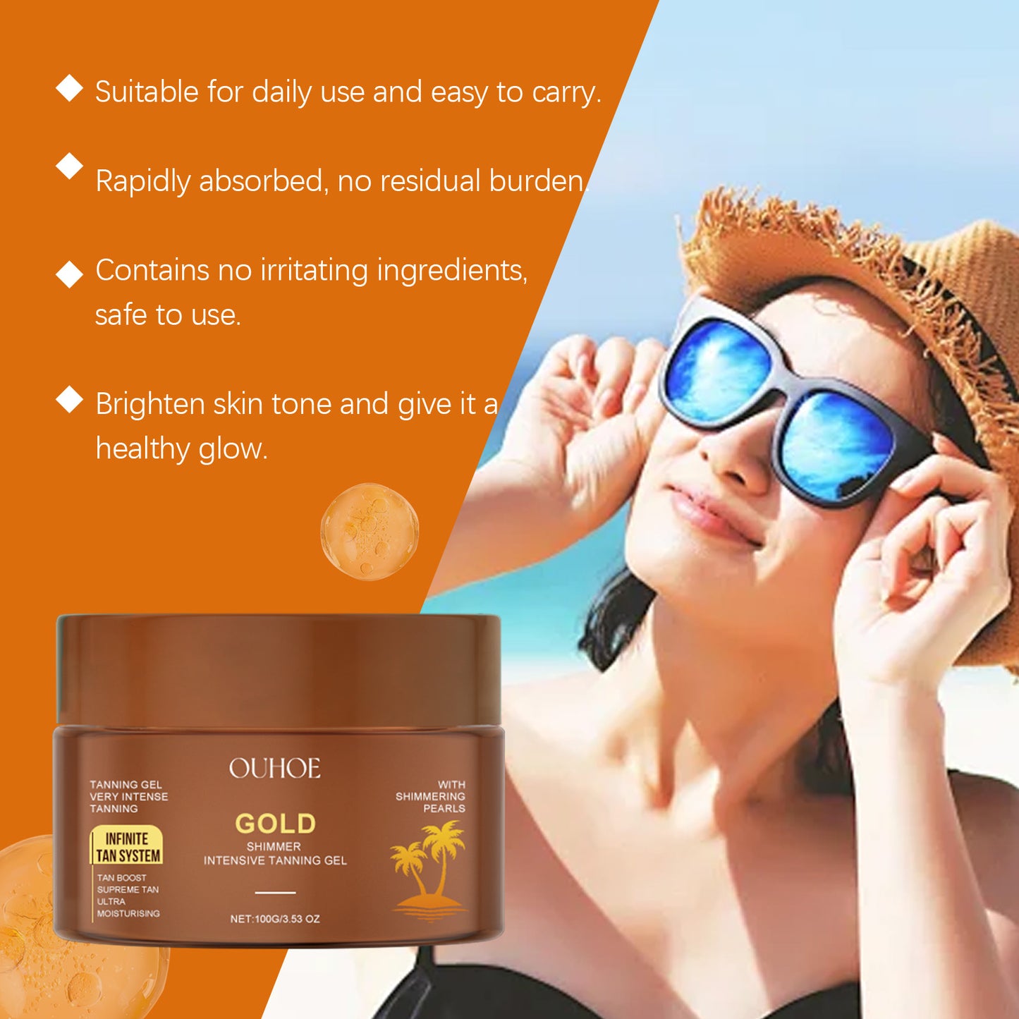 Golden Glow Suntanning Gel - Moisturizing Body Tanning Cream