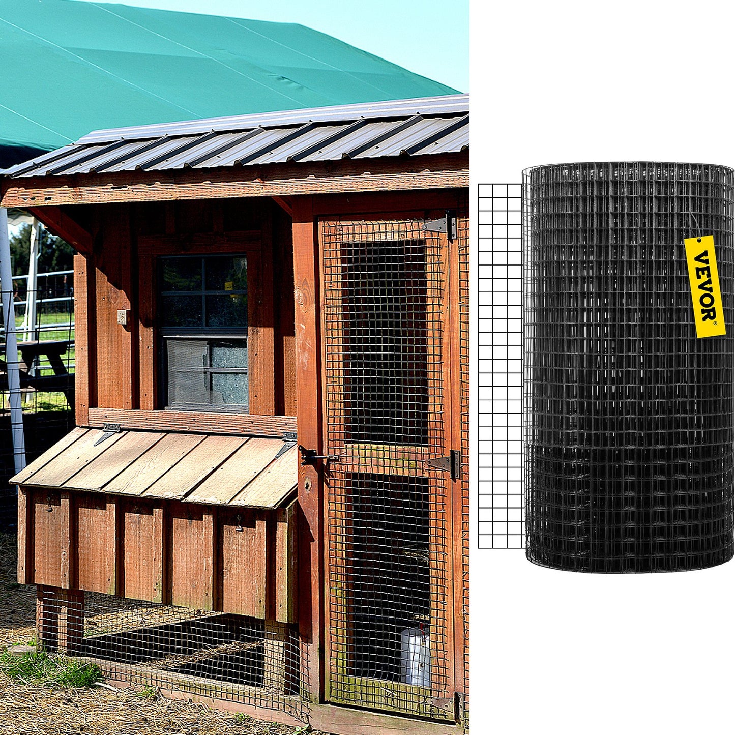 Galvanized Steel Hardware Cloth 48x50FT Mesh Fencing, Black Vinyl Coated, 16 Gauge with Gloves & Cutting Pliers