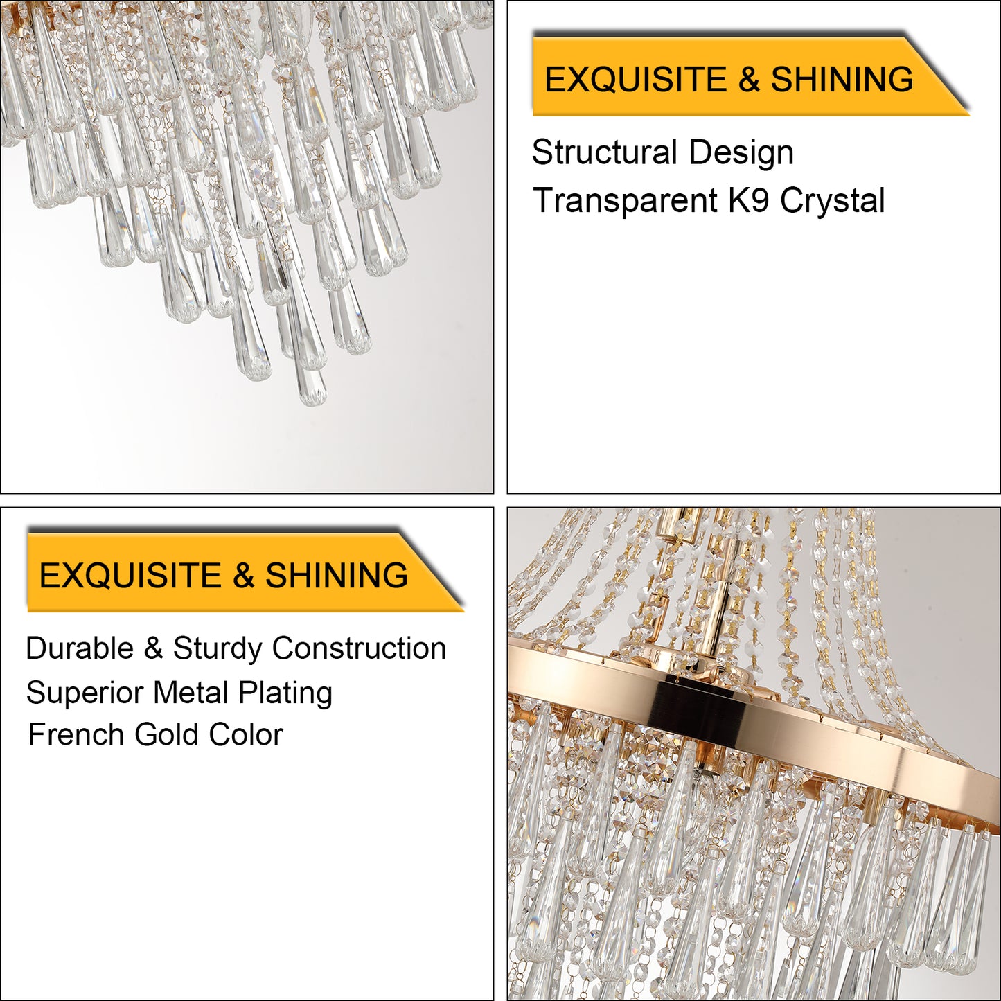 Modern Crystal Pendant Chandelier - 11-Light Golden Finish