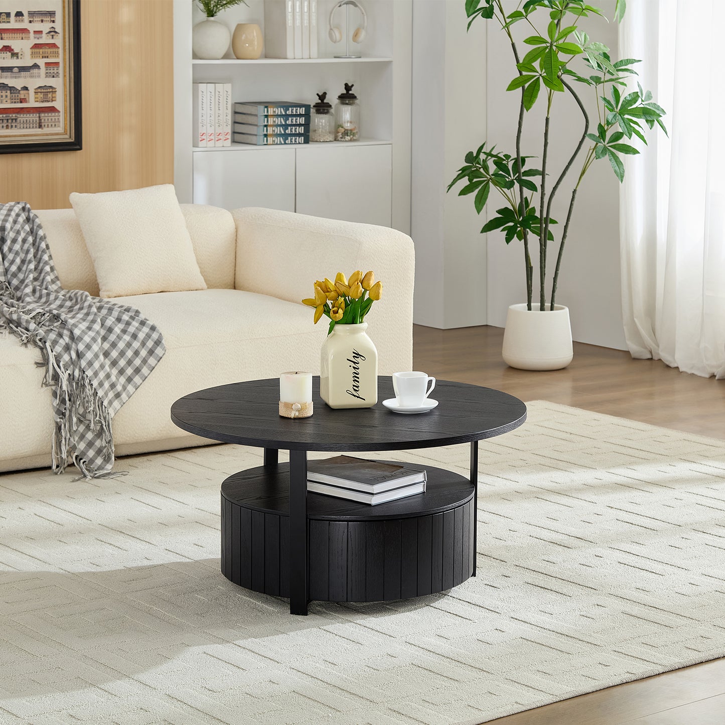 Round Storage Coffee Table Perfect For Living Room Movie Nights &