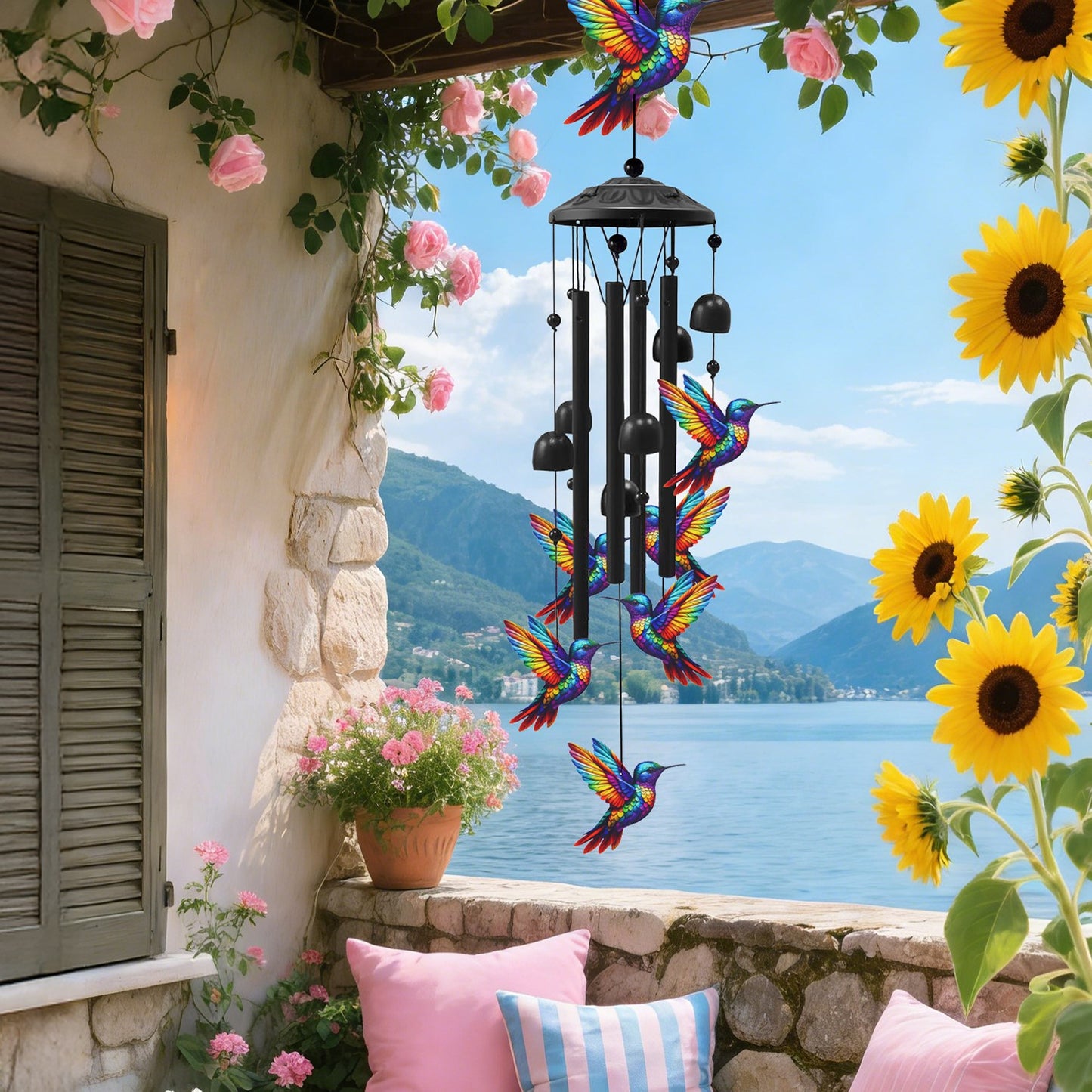 Outdoor Metal Wind Chimes with Aluminum Tubes for Garden Yard Patio Decor - Butterfly & Hummingbird Variants