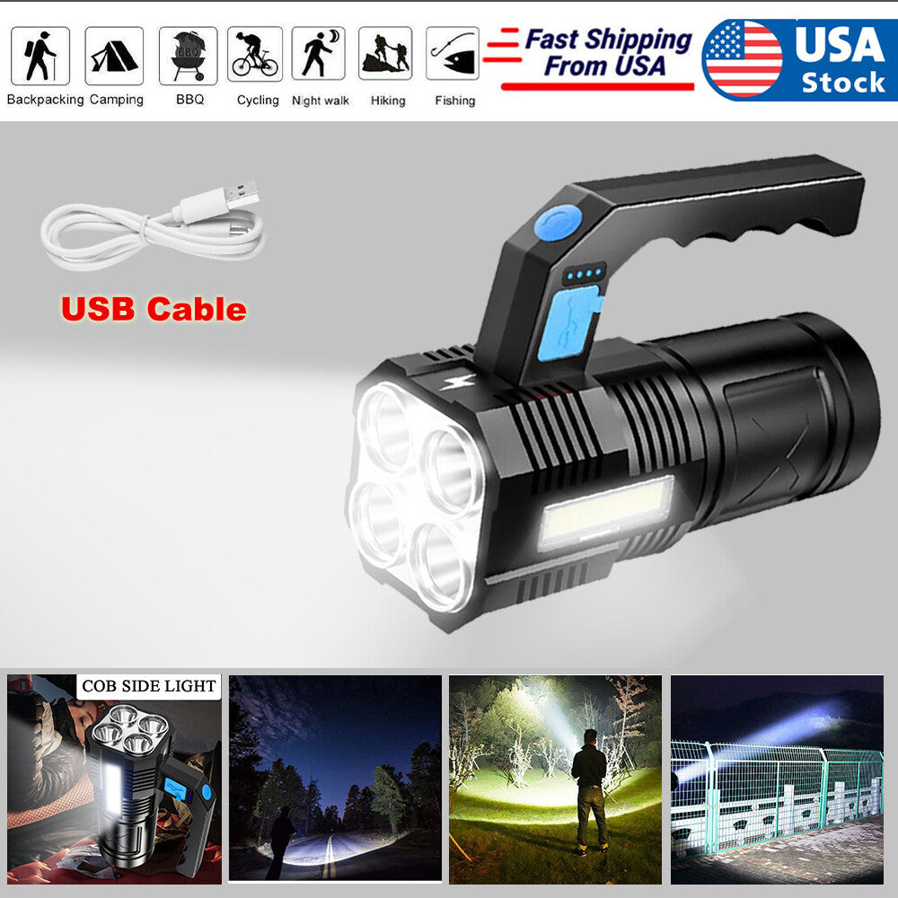Rechargeable LED Flashlight Waterproof Torch with 4 Modes Camping Light