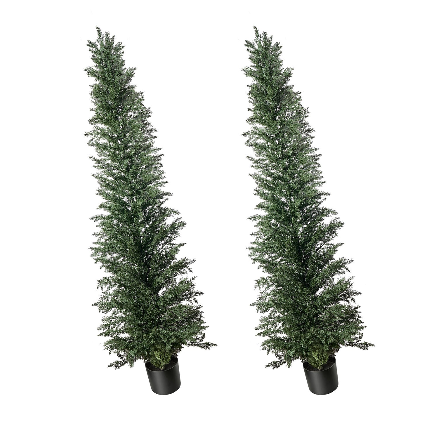 8 Ft Artificial Topiary Cedar Tree Set of 2 with Pots - Greenery Decor for Indoor & Outdoor