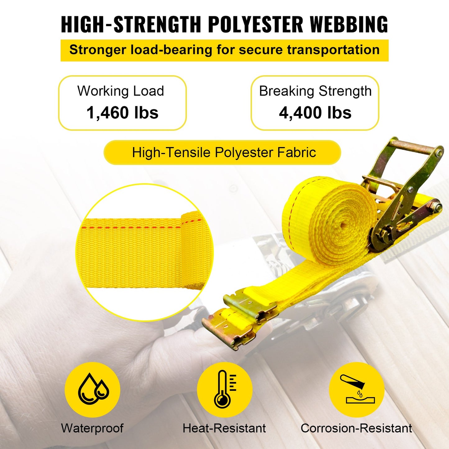 E-Track Ratchet Straps 18PCS 2x15FT Heavy Duty Tie-Downs Waterproof Polyester Cargo Straps Yellow