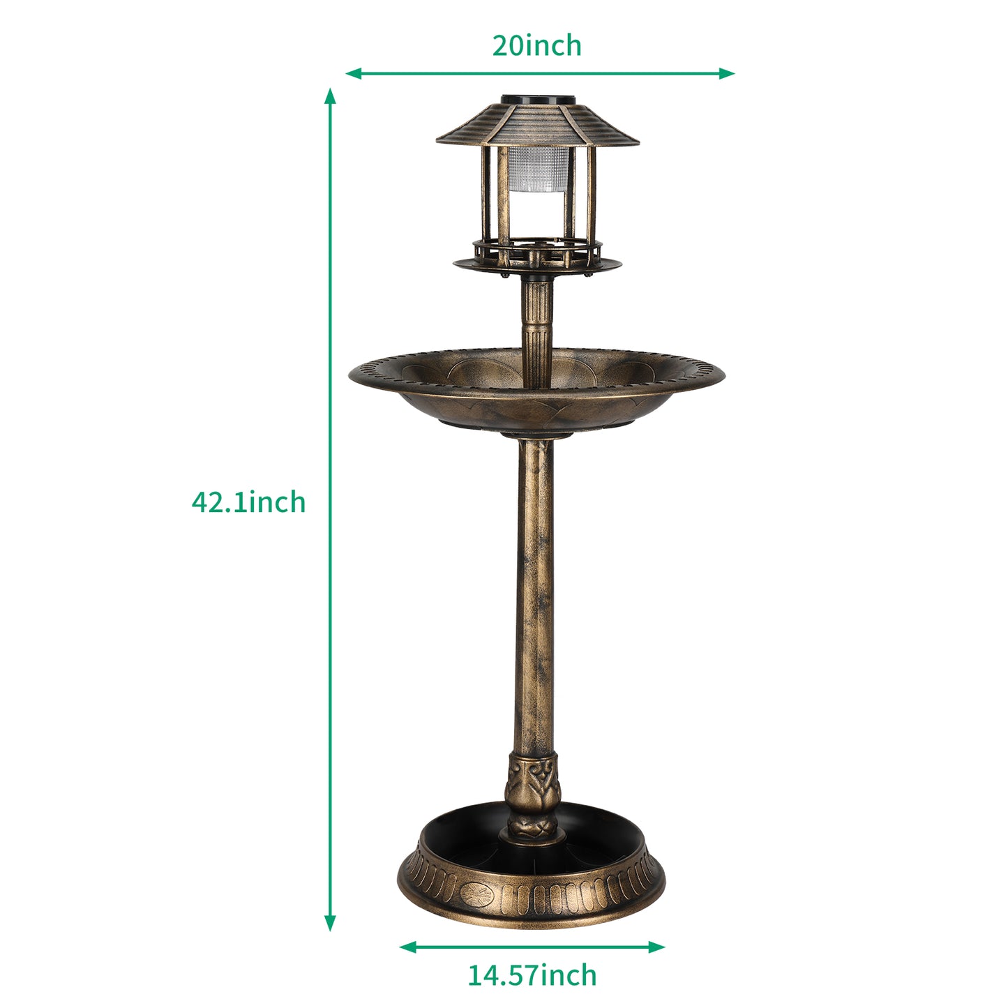 Solar Bird Bath with Bronze Finish - Outdoor Garden Decor 51x51x107cm