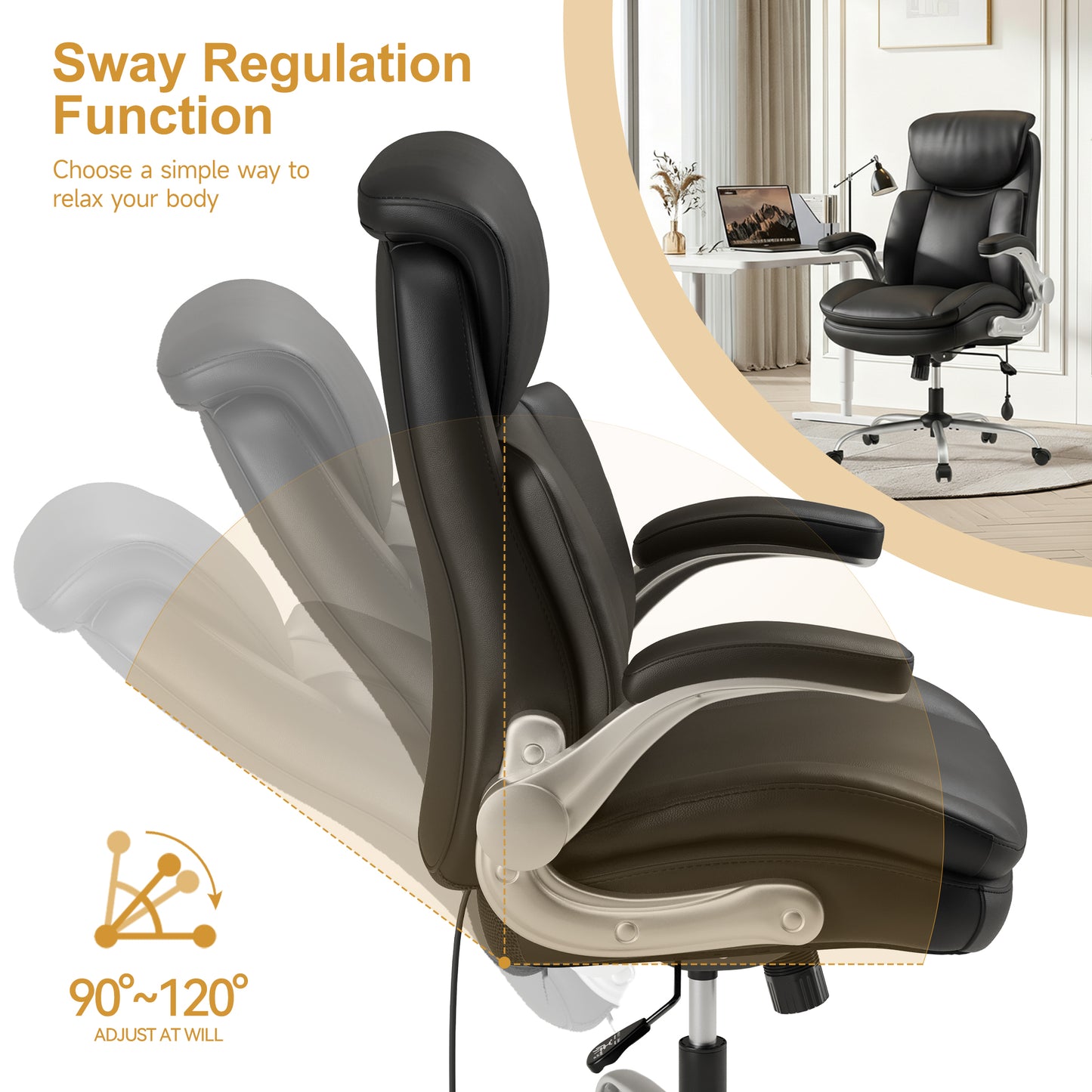 High Back PU Leather Executive Office Chair with Adjustable Lumbar Support