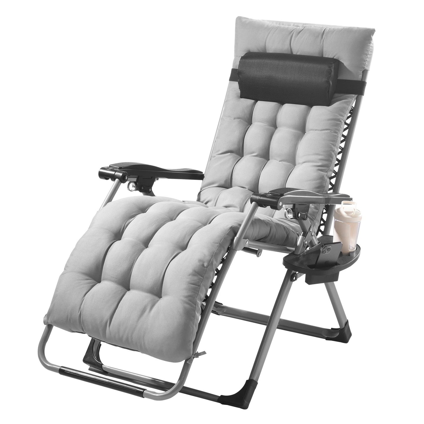 Outdoor Zero Gravity Lounge Chair 26-Inch Support & Adjustable Recline in Grey