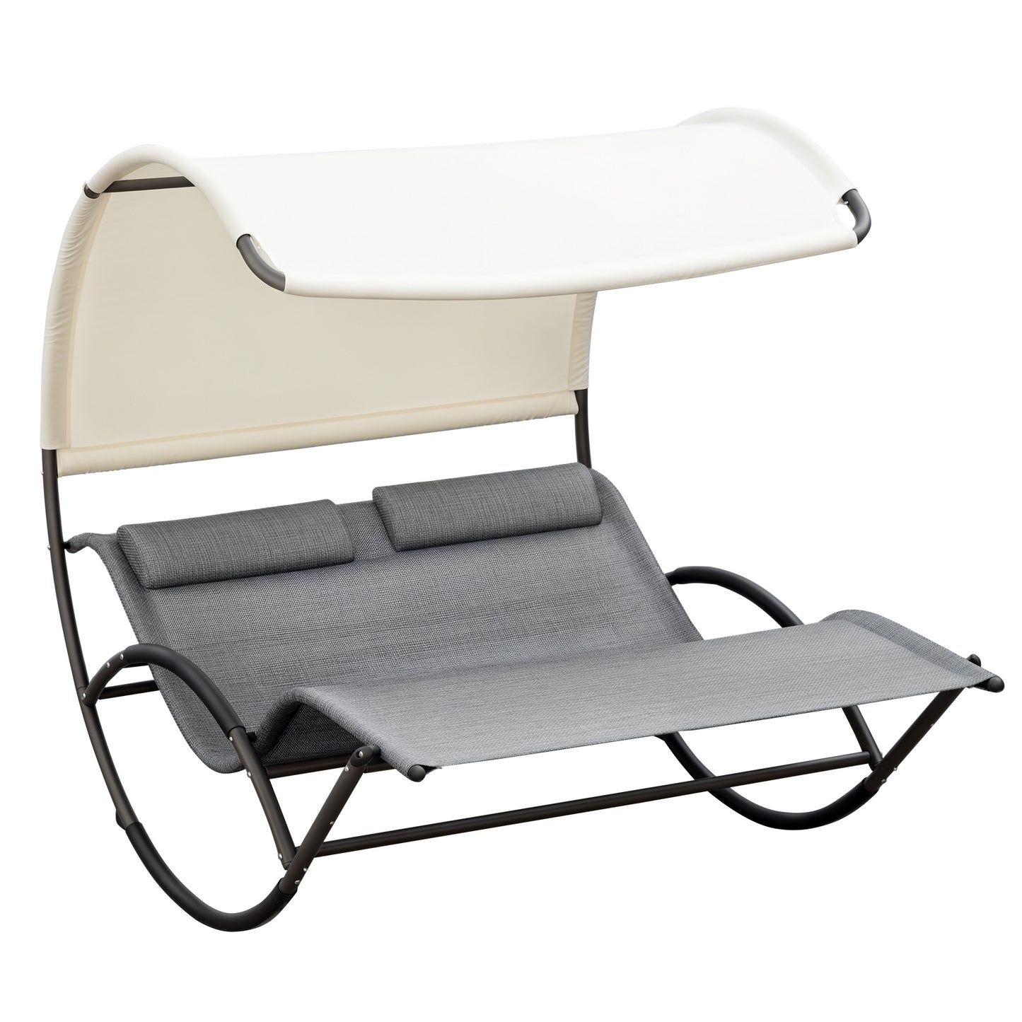 Outdoor Double Chaise Rocking Chair with Canopy and Pillow - Light Gray