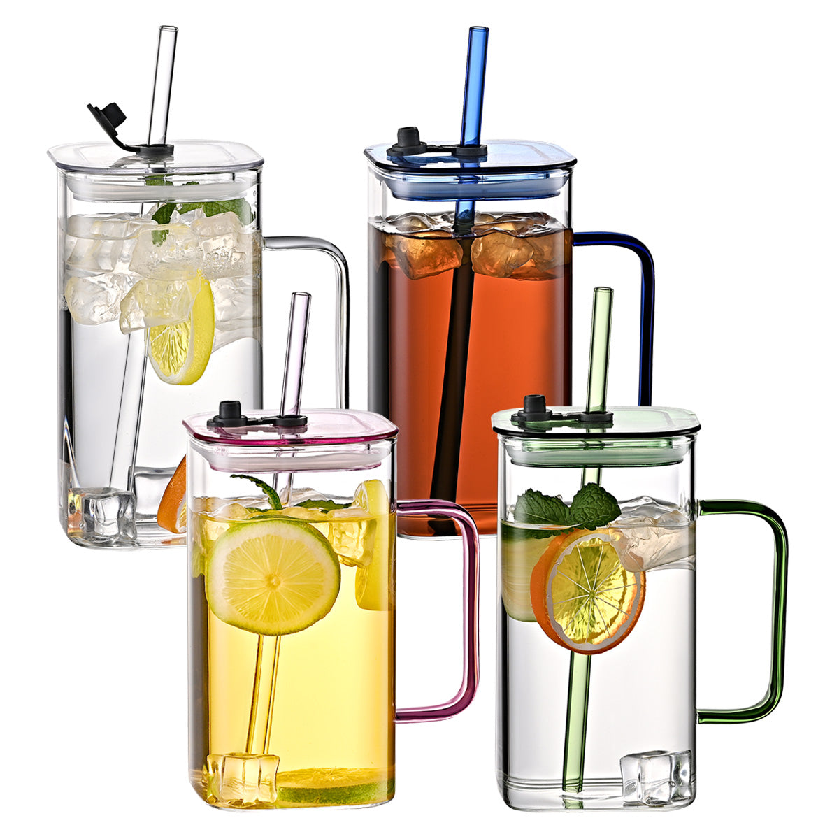Transparent Glass Straw Cup - 4 Colors, High Borosilicate Drinkware