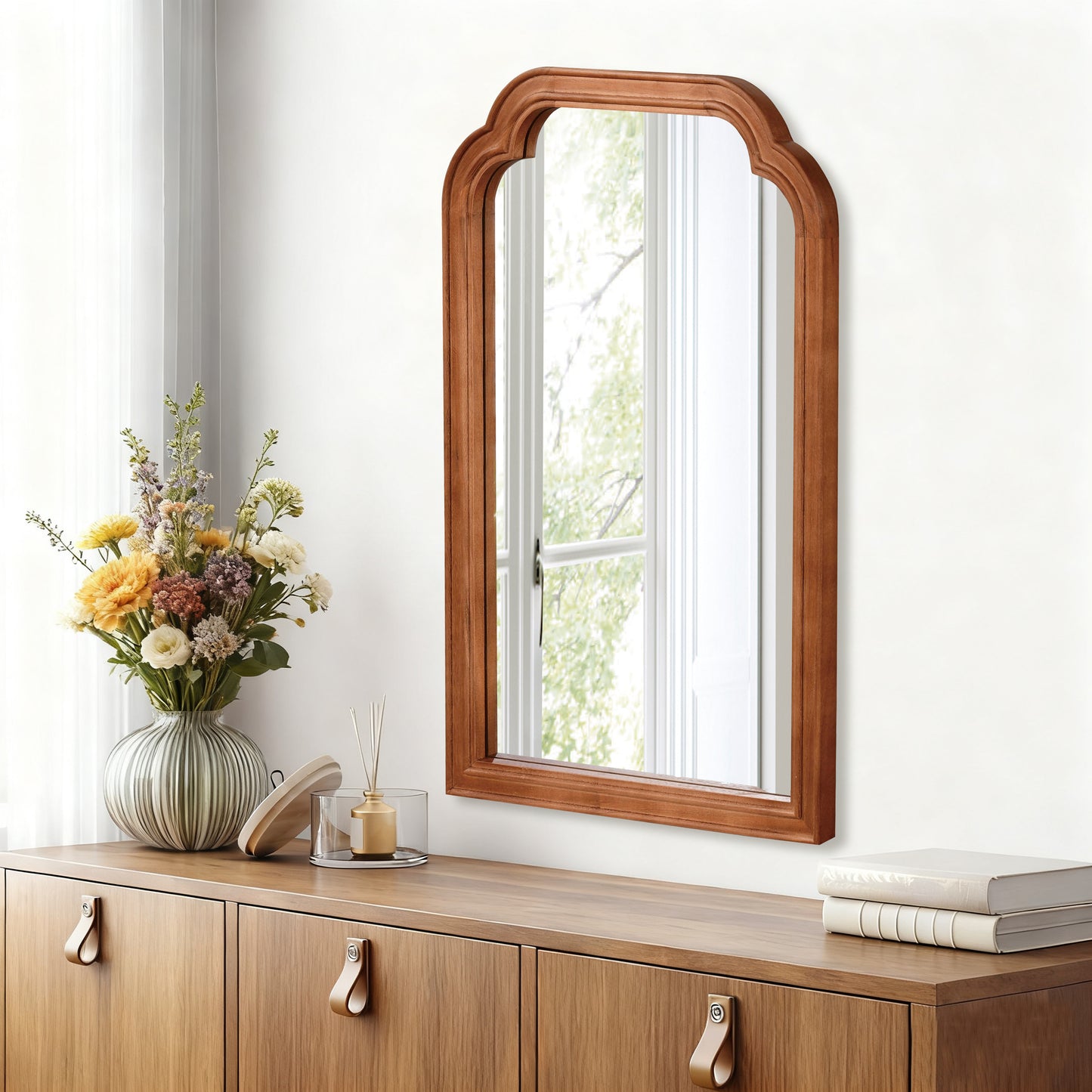 20" x 30" Yellow Brown Solid Wood Frame Decorative Mirror