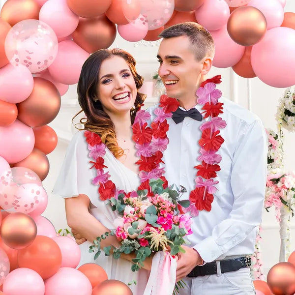 20 Pcs Pink Hawaiian Flower Leis Garland Necklace for Parties