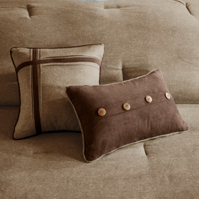 7 Piece Faux Suede Comforter Set - Cozy Lodge Style Bedding