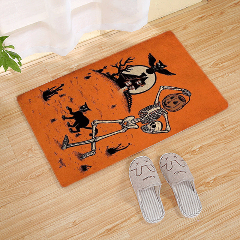 Halloween Flannel Floor Mat Non-Slip Bathroom Door Rug Skull Design