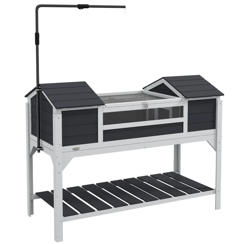 Pet Tortoise House with Adjustable Lamp Holder & Storage Shelf - Gray