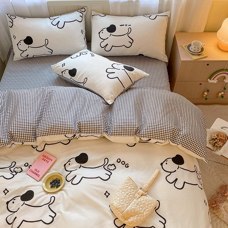 Printed Cartoon Girl Cotton Bed Quilt Cover Set - Multiple Sizes & Styles