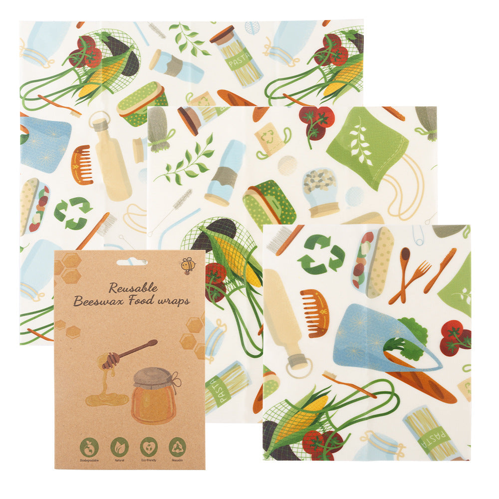 3-Piece Beeswax Food Wraps - Eco-Friendly, Reusable Food Storage Cloths