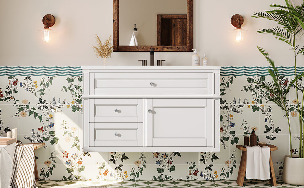 36-inch Wall Mounted Bathroom Vanity with Ceramic Sink & Drawers