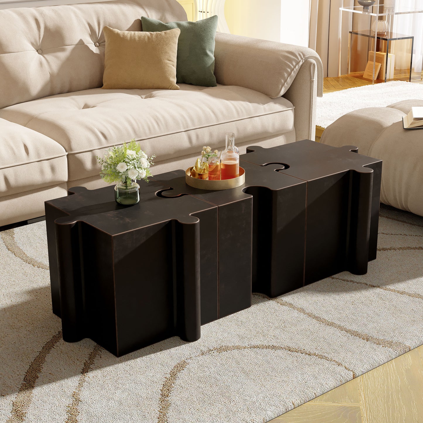 3-Piece Artistic Puzzle Table Set,Modular MGO Side Tables With