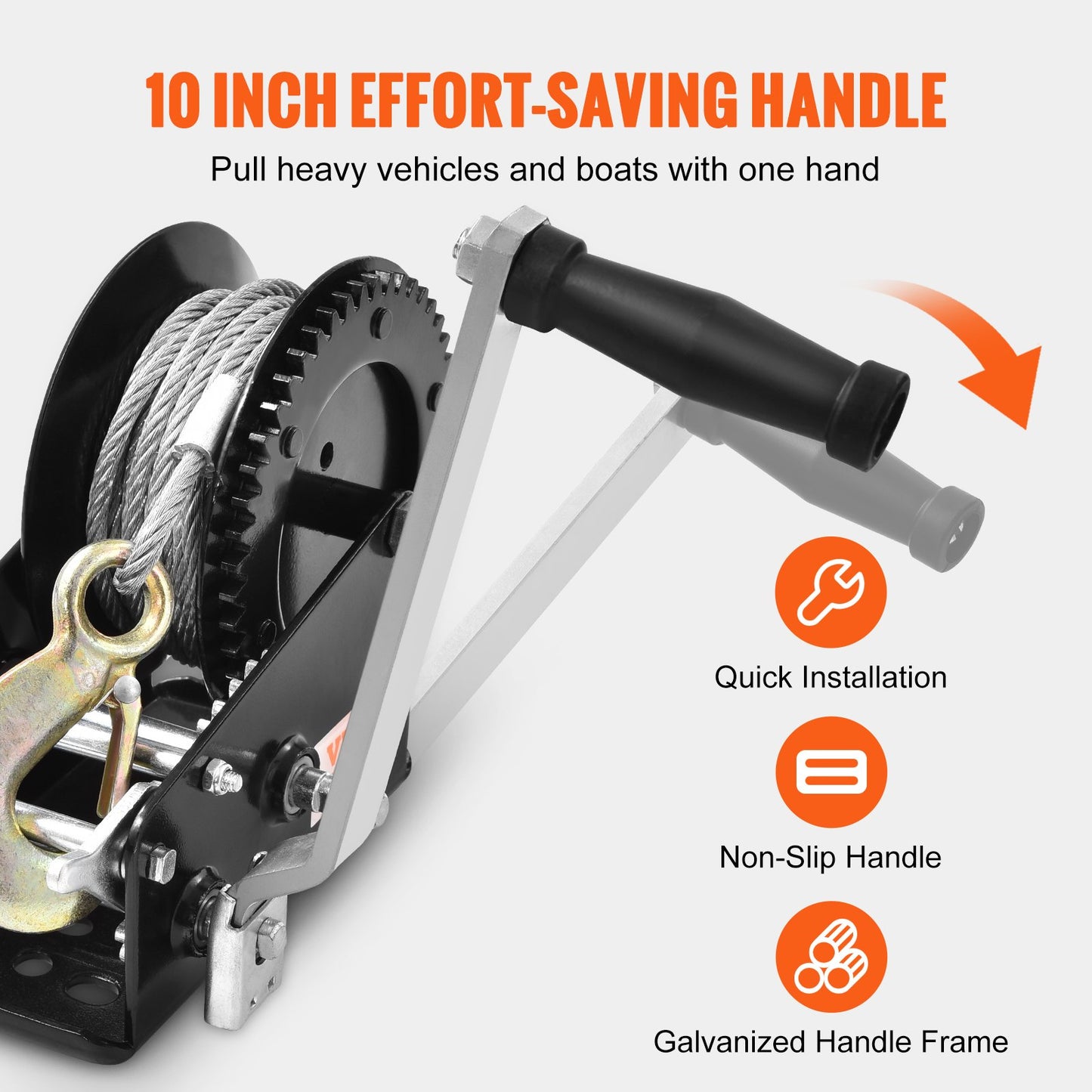 Heavy Duty Hand Winch 3500 lbs Capacity with 33 ft Steel Cable & Two-Way Ratchet - Black