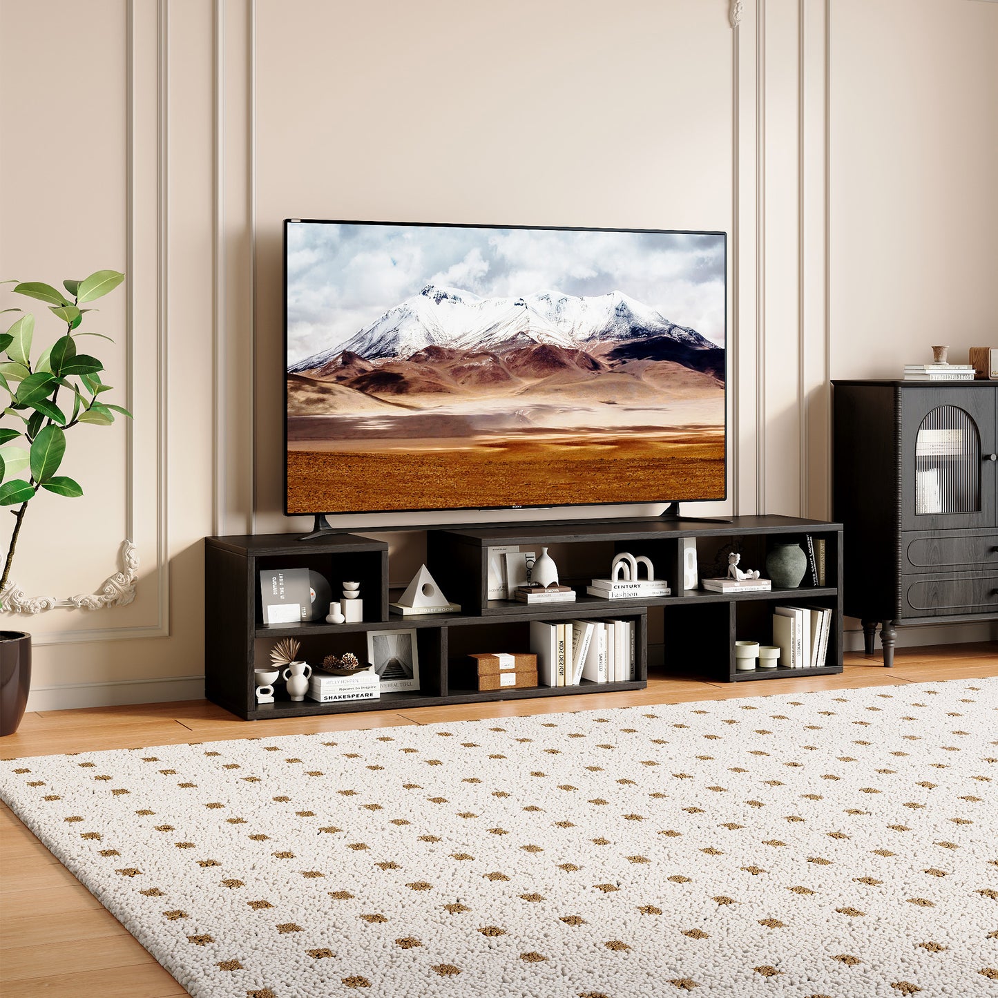 Adjustable Modular TV Stand - Black Open Storage Entertainment Center