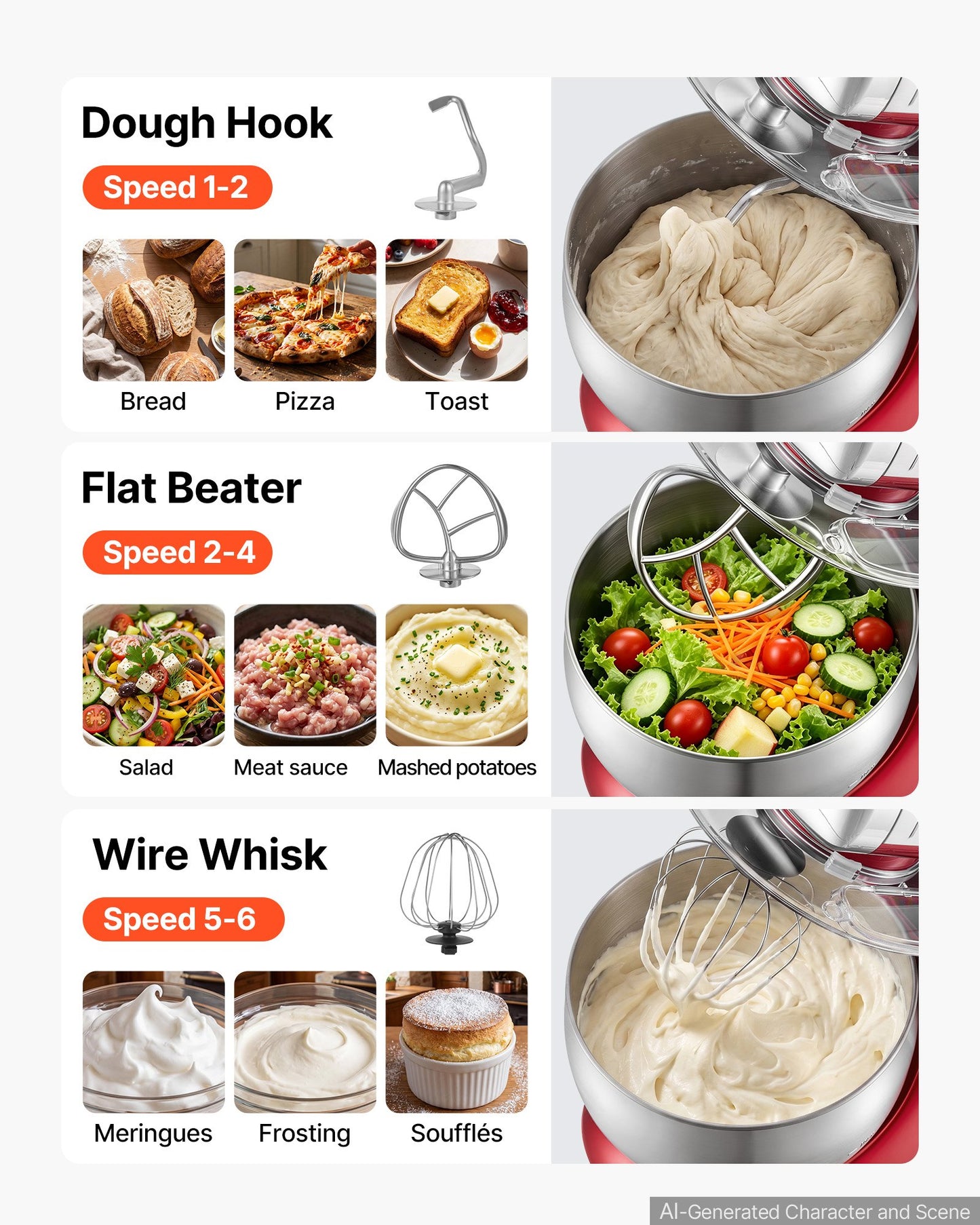 7.4 Qt Tilt Head Stand Mixer 500W Electric Food Mixer with Stainless Steel Bowl