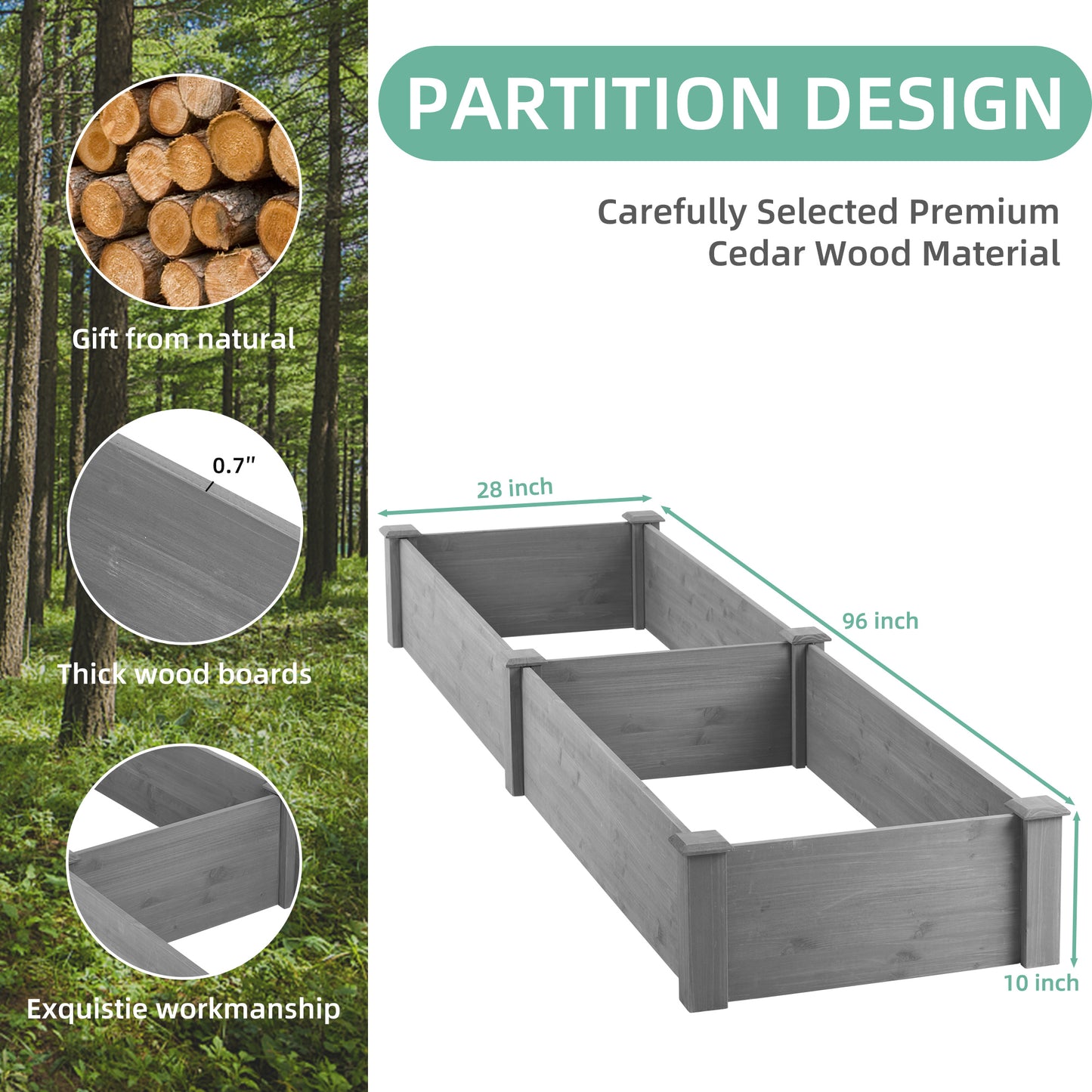Over Ground Raised Garden Bed 96x28x10'', Large Long Planter Box For