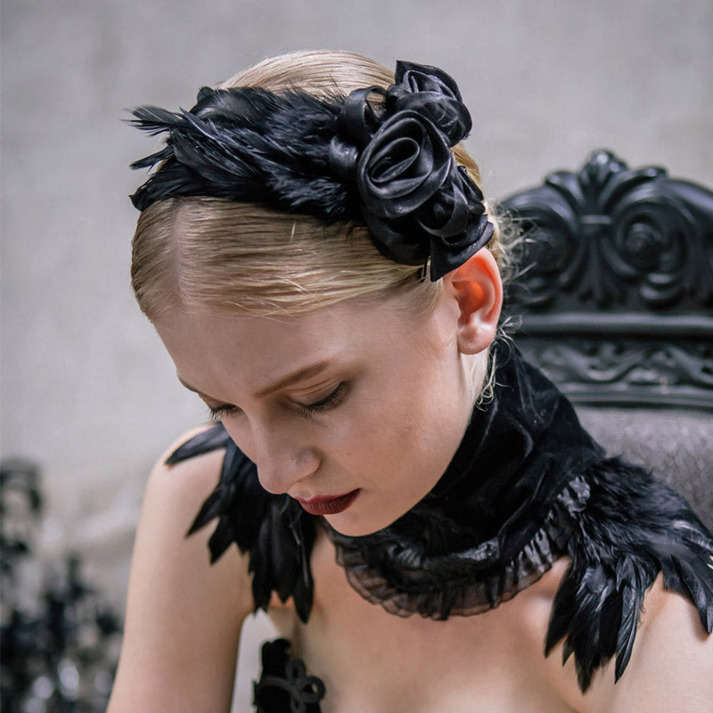 Gothic Flower Hair Clips - Black Retro Style