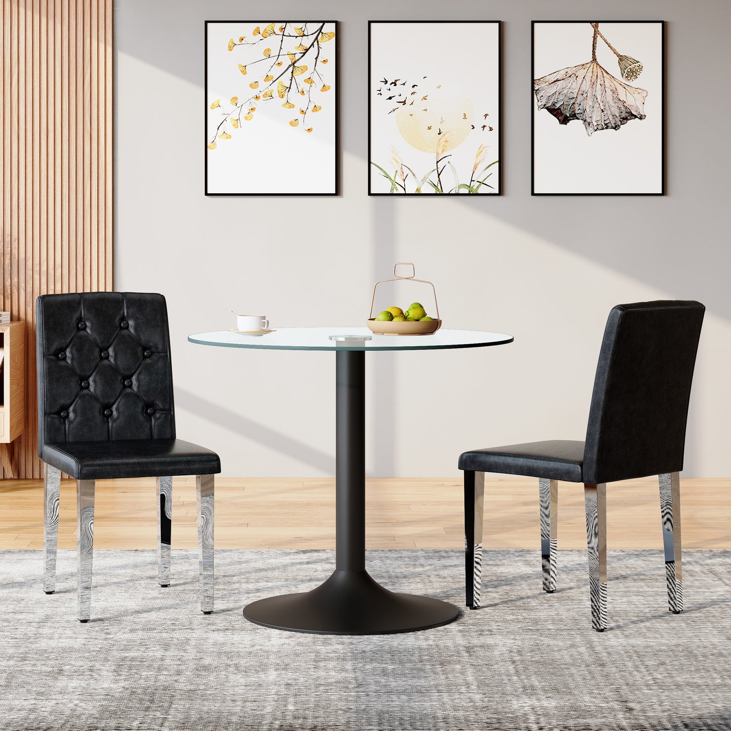 2-pack Black PU Dining Chairs Ergonomic Buckle Backrest, 35 Inches