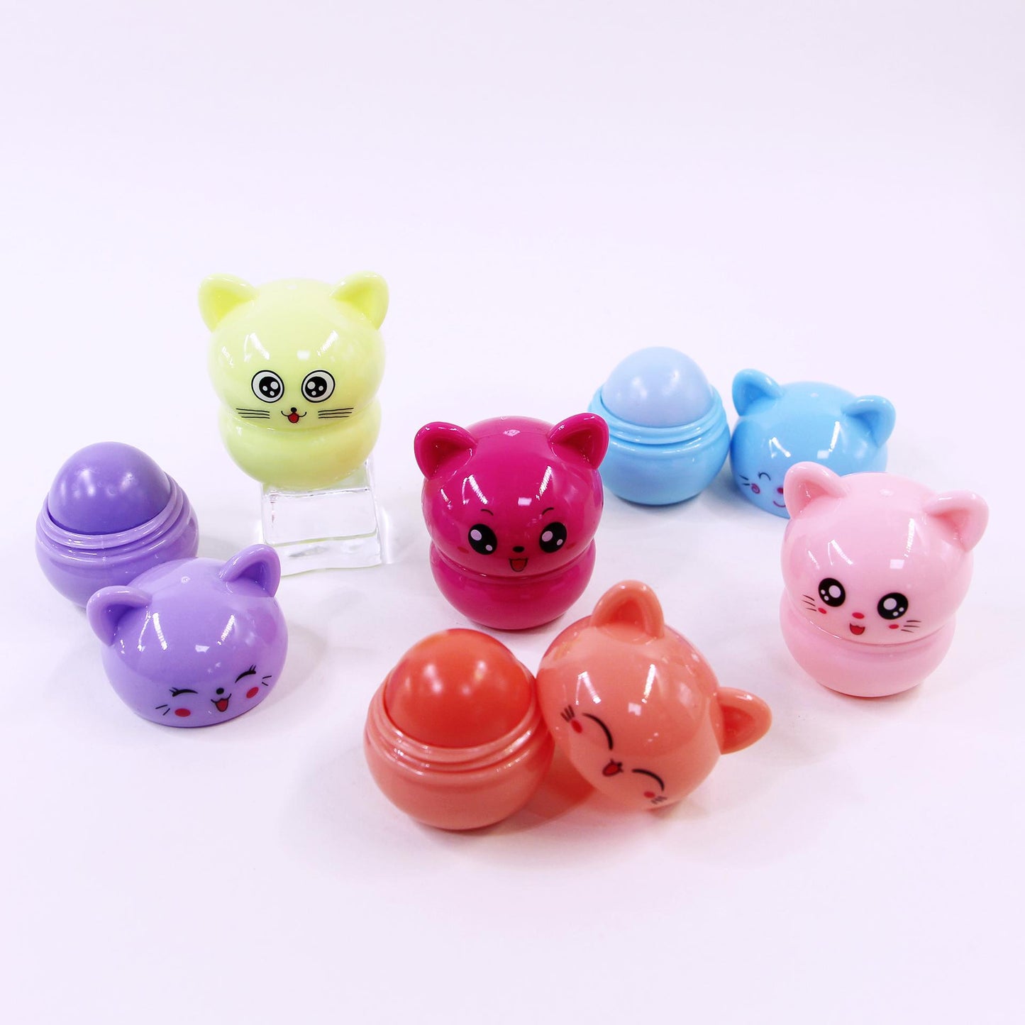 Colorful Kitten Lip Balm Set - 12-Piece Travel Size Moisturizing Lip Care