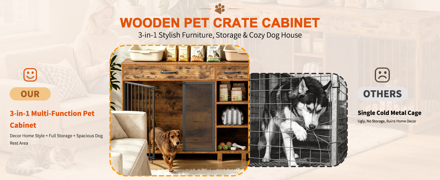 Large Wooden Dog Crate Furniture with Storage and Multi-Function Design