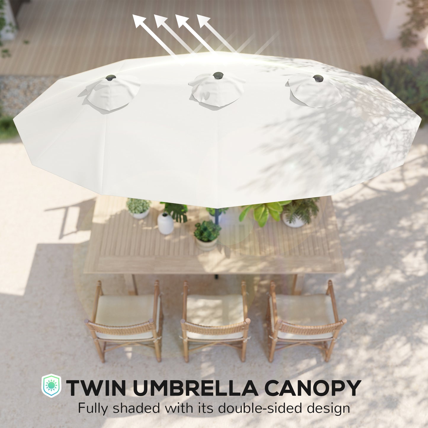 Double-Sided Patio Umbrella - 9.7 ft Outdoor Market Umbrella with Tilt Crank, Air Vents, White