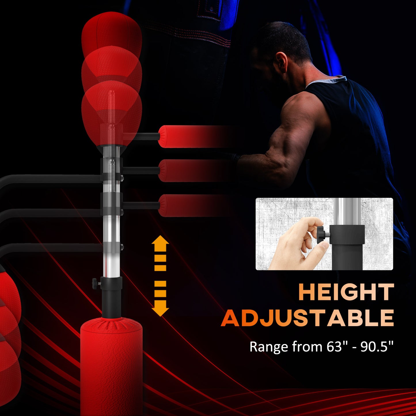 4-in-1 Boxing Punching Bag Stand with Speedballs & Adjustable Height - Red