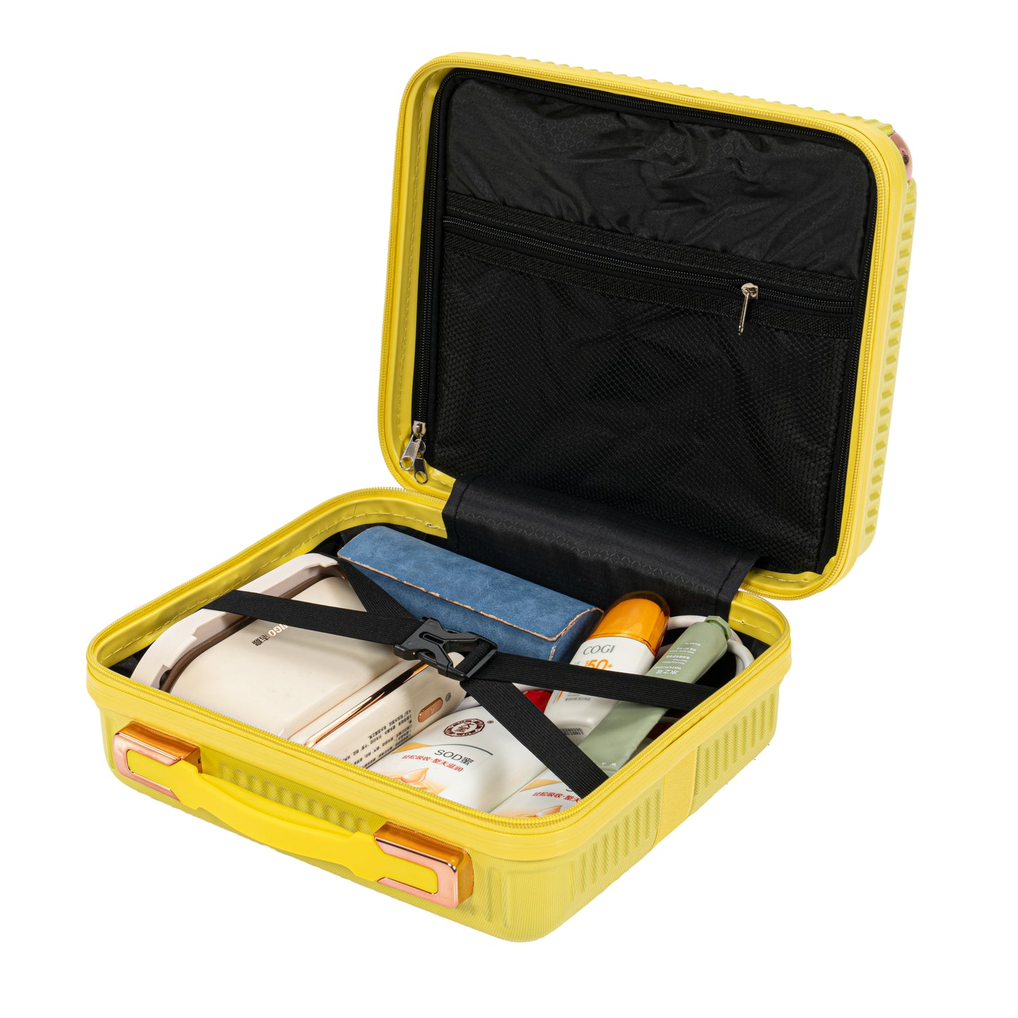 4-Piece Yellow Hard Luggage Set with 360° Rotating Wheels