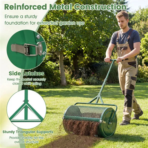 24" Lawn Compost Spreader with Height-Adjustable Handle