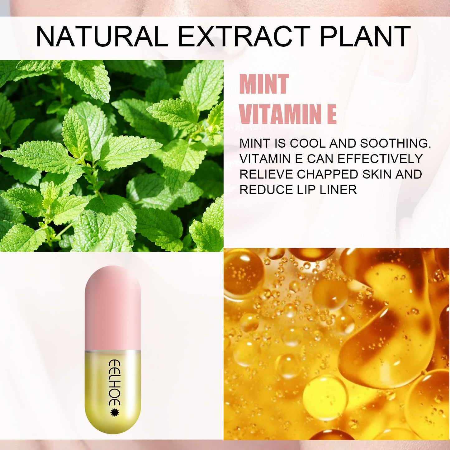 Day and Night Moisturizing Lip Plumper Capsules with Vitamin E and Mint