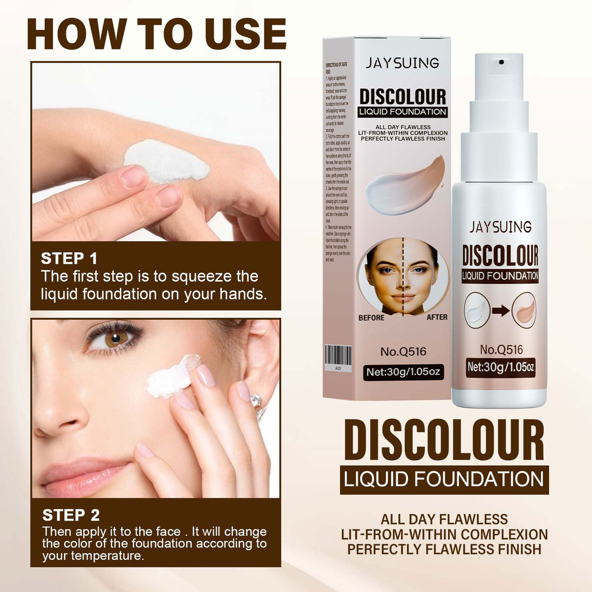 Portable Liquid Foundation Brightening Makeup 30g - Temperature Change Effect